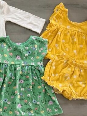 Carters, Garanimals Baby Girl 12 M Summer Bundle- Dress, Top & Shorts, Bodysuit